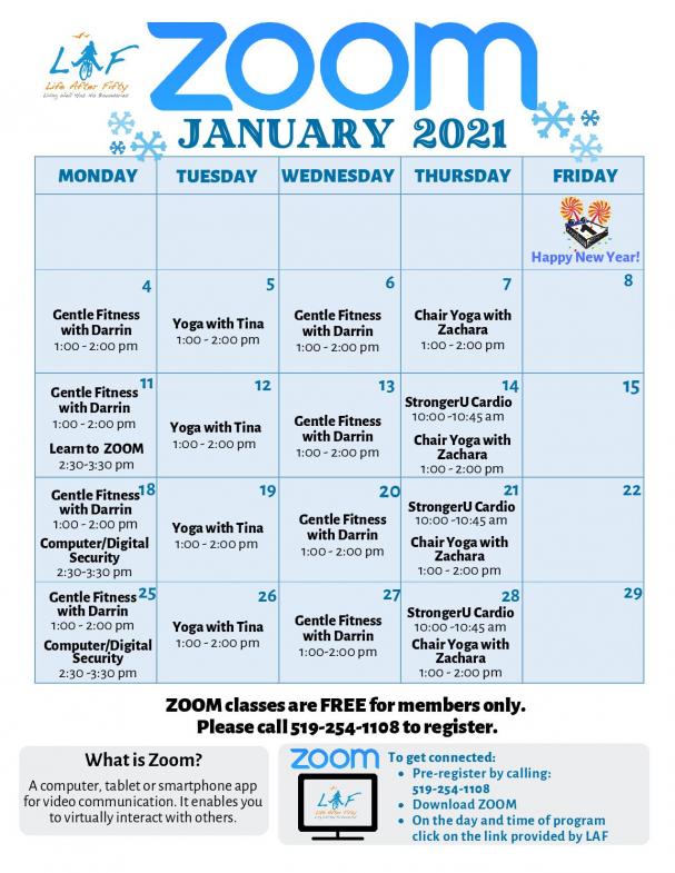 ZOOM Schedule Update: January 2021 (Times revised)